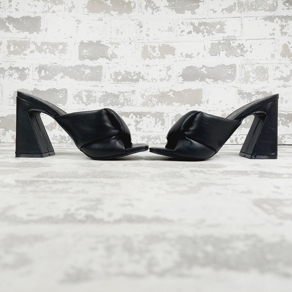 NEW Open Edit Saydee Black Block Heel Slip On Square Toe Sandals T70 - Picture 7 of 13
